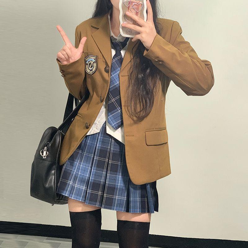 ジャケット　制服　ブレザー　3点セット　女子高生 制服ブレザー 3つボタンジャケット ワッペン付き 女子高生 スクール