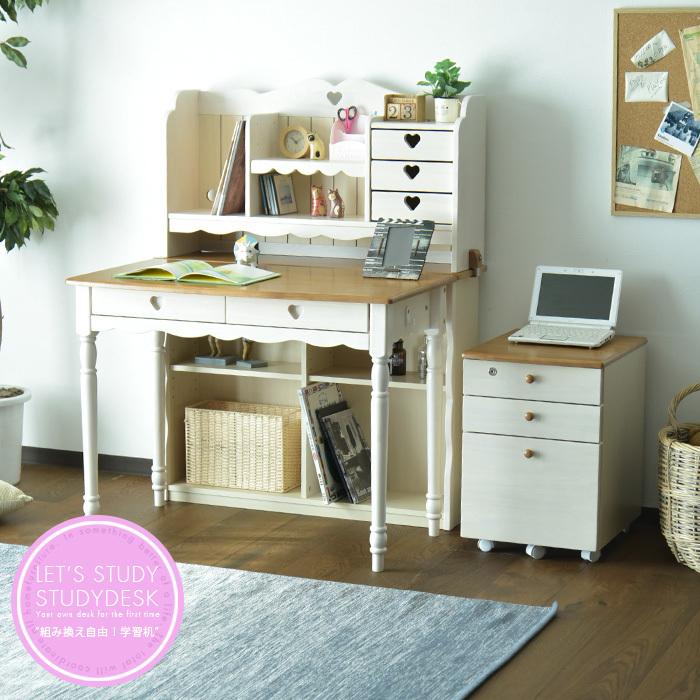 市場 学習机 パープル 学習デスク 2点 ピンク 幅100cm 勉強机 セット 女の子 ホワイトウォッシュ ホワイト キャスター付きワゴン