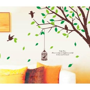ウォールステッカー 木 鳥かご 植物  北欧 壁シール ウォールシール インテリアシール はがせる  おしゃれ 壁飾り 模様換え