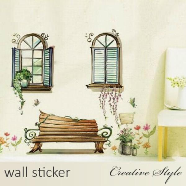 ウォールステッカー 最大93 オフ 北欧 木 植物 花 窓とベンチ 壁紙 はがせる ウォールシール カフェ おしゃれ シール 壁飾り 模様換え