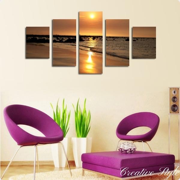 インテリア アートパネル 海辺の夕陽 絵画 油絵風 壁飾り ファブリック