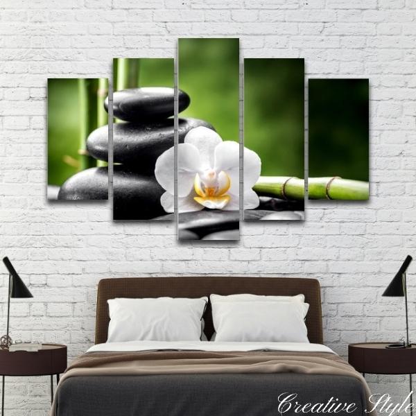 インテリア アートパネル 胡蝶蘭と竹石 絵画 油絵風 壁飾り