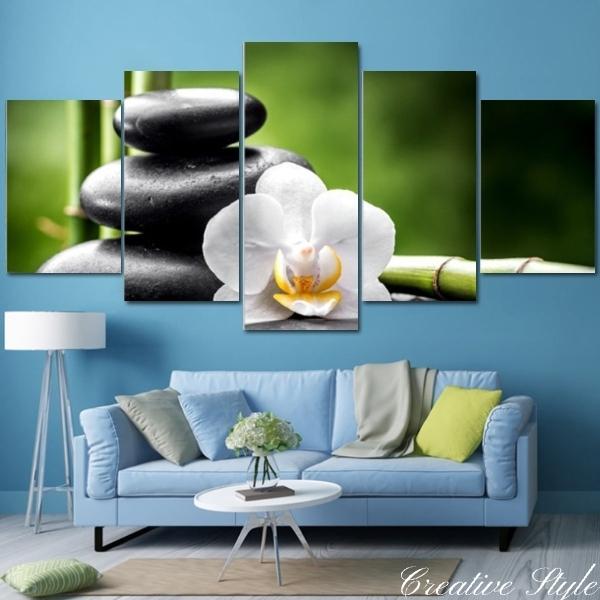 インテリア アートパネル 胡蝶蘭と竹石 絵画 油絵風 壁飾り