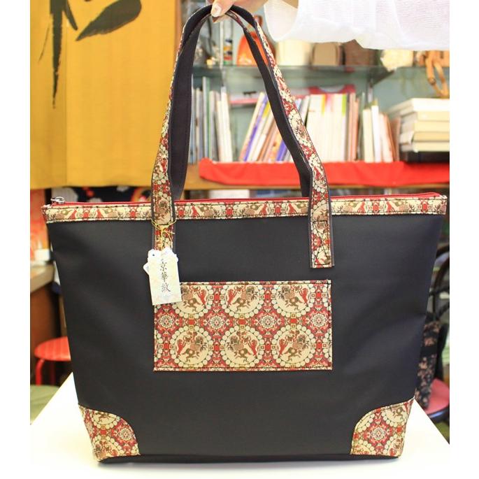 【送料無料】京華紋　トートバッグ　正絹　ブラック　黒　日本製　和服【※北海道・沖縄県・離島は別途送料必要】 | 