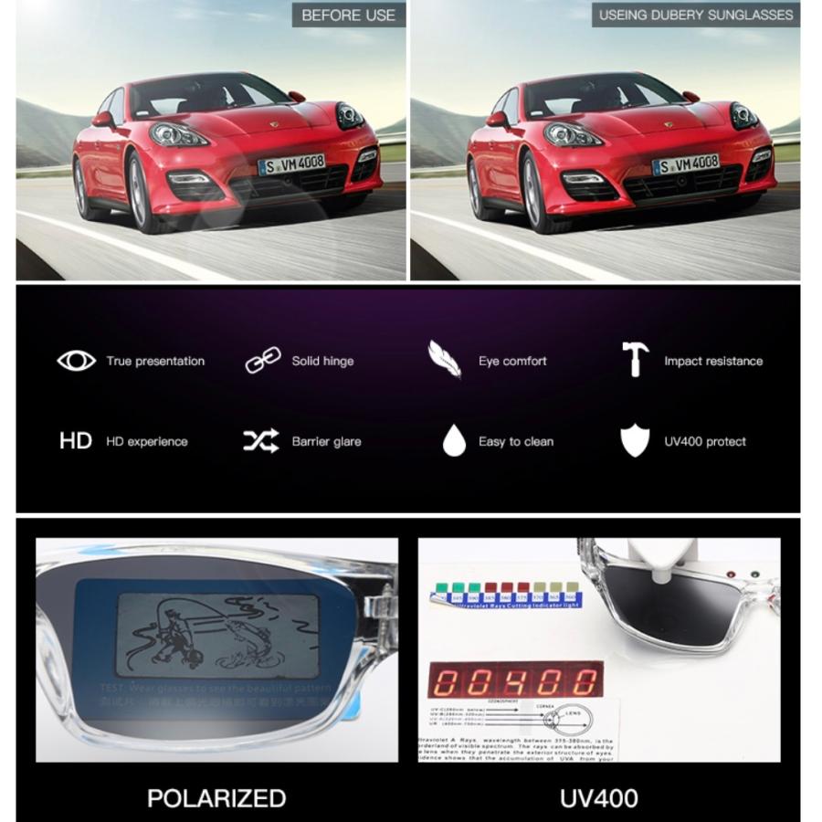 DUBERY サングラス 偏光グラス UV400 軽量 車 緑 スケルトン DUBERY サングラス 偏光グラス UV400 軽量 車 緑 スケルトン