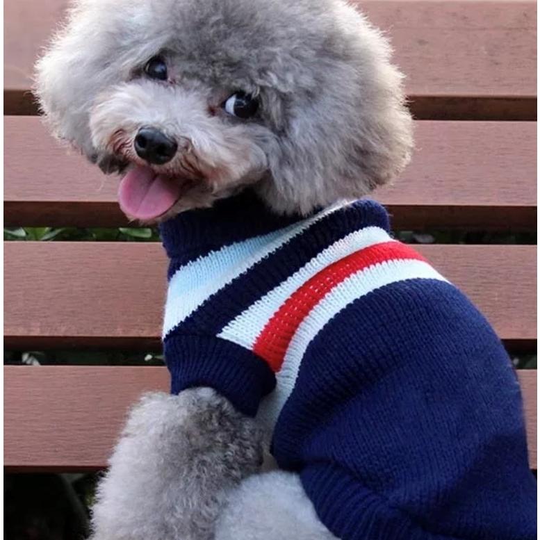 ネイビーリブニットの犬の服