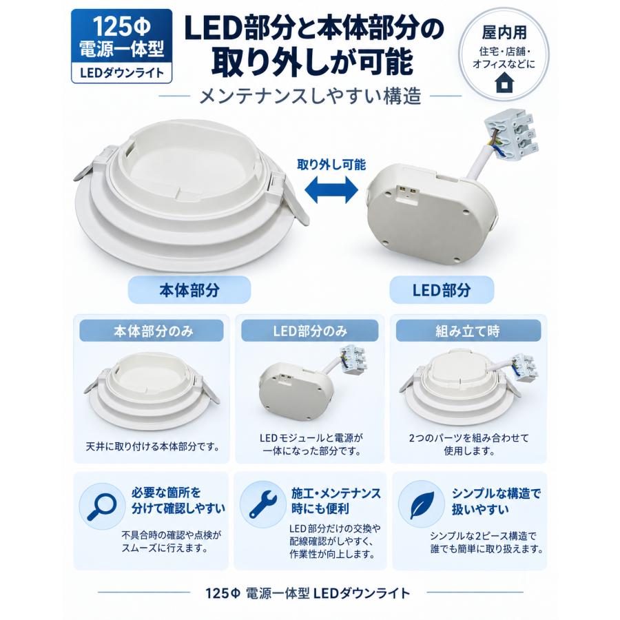 LEDダウンライト 薄型 125Φ 12W 1440lm 電源一体型 電球色・昼白色