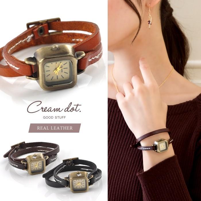 腕時計 キャメル ブラウン ブラック 18mm 2重巻き 本革レザーベルト 日本製ムーヴメント レディース ゆうパケットok Outlet Cream Dot 通販 Paypayモール