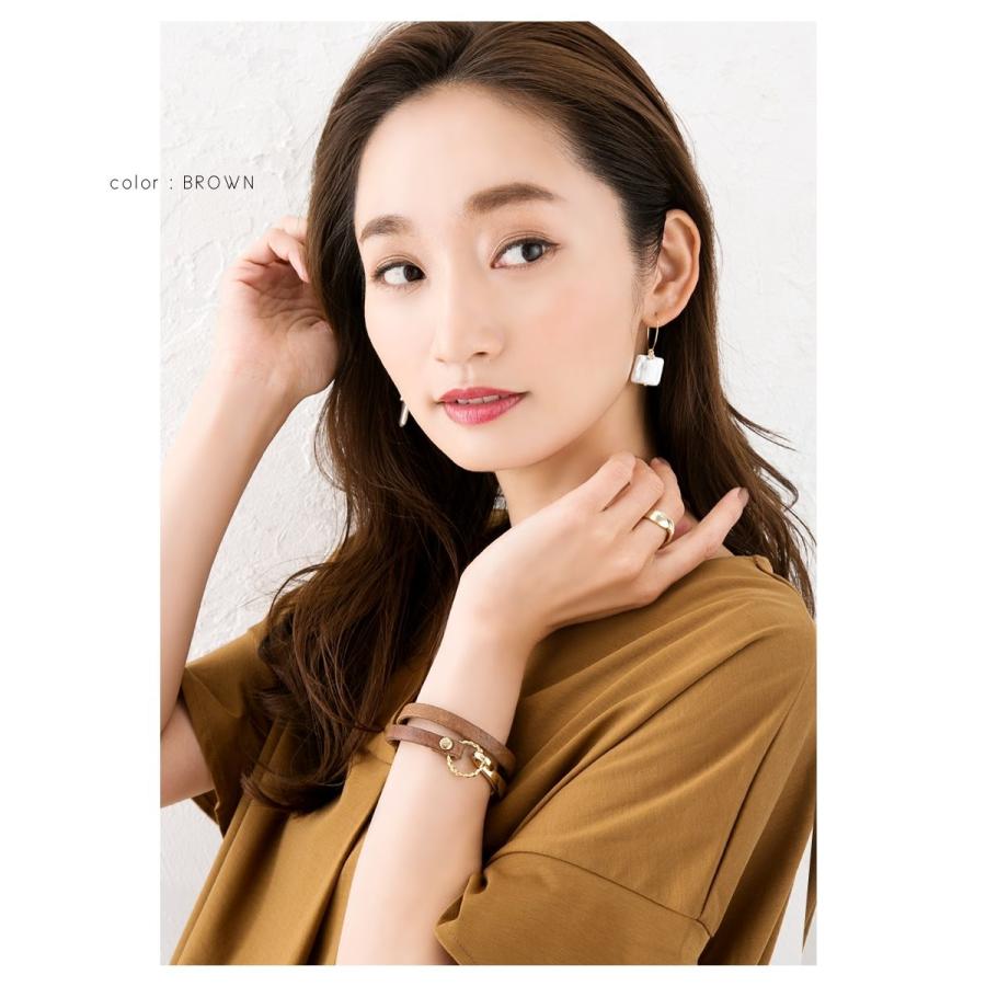 ブレスレット リアルレザー 本革 牛革 2連 レイヤード風 メタル フック式 着脱簡単 シンプル | Cream dot. | 01