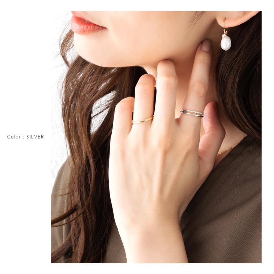 リング 指輪 金属アレルギー 18kコーティング ピンキーリング 大きいサイズ ビジュー レイヤード風 コンビカラー ゆうパケット送料無料 | Cream dot. | 08