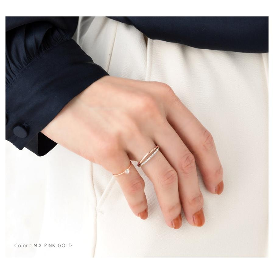 リング 指輪 金属アレルギー 18kコーティング ピンキーリング 大きいサイズ ビジュー レイヤード風 コンビカラー ゆうパケット送料無料 | Cream dot. | 09