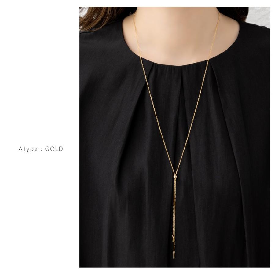 金属アレルギー対応 ラリエット ロングネックレス ニッケルフリー y字 メタルバー パール 細め 2タイプ 大人 華奢 | Cream dot. | 08