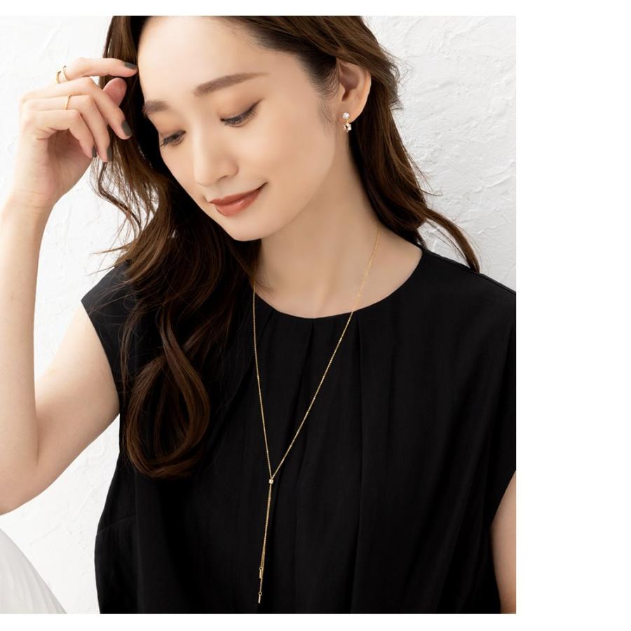 金属アレルギー対応 ラリエット ロングネックレス ニッケルフリー y字 メタルバー パール 細め 2タイプ 大人 華奢 | Cream dot. | 09