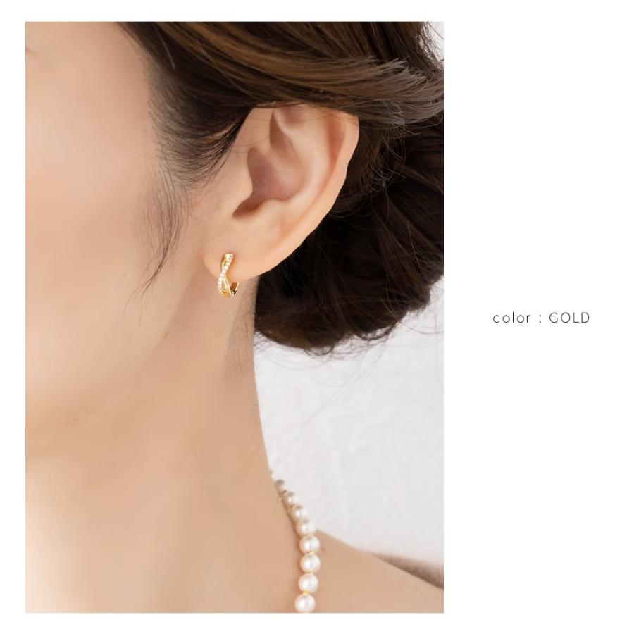 金属アレルギー対応 ピアス フープピアス ニッケルフリー キャッチレス 開閉式 ビジュー クロス コンビカラー | Cream dot. | 11