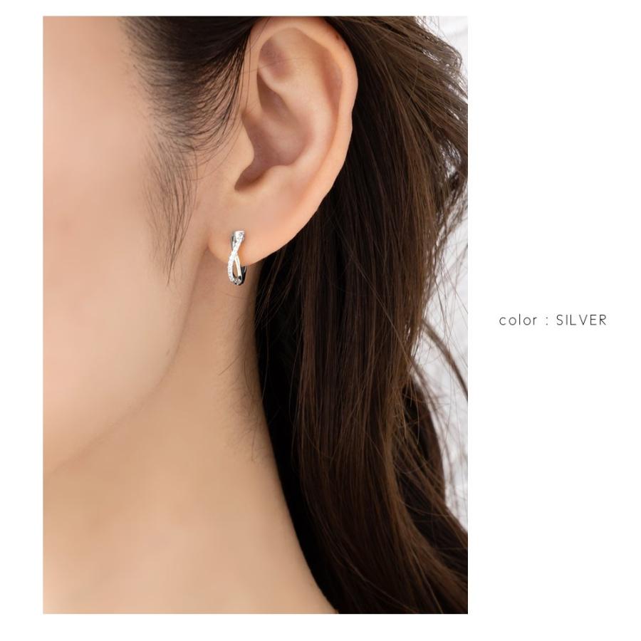 金属アレルギー対応 ピアス フープピアス ニッケルフリー キャッチレス 開閉式 ビジュー クロス コンビカラー | Cream dot. | 13