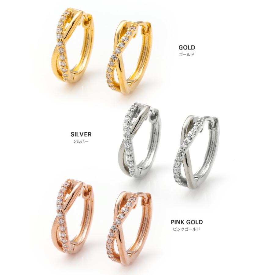金属アレルギー対応 ピアス フープピアス ニッケルフリー キャッチレス 開閉式 ビジュー クロス コンビカラー | Cream dot. | 05