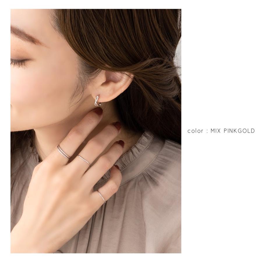 金属アレルギー対応 ピアス フープピアス ニッケルフリー キャッチレス 開閉式 ビジュー クロス コンビカラー | Cream dot. | 09