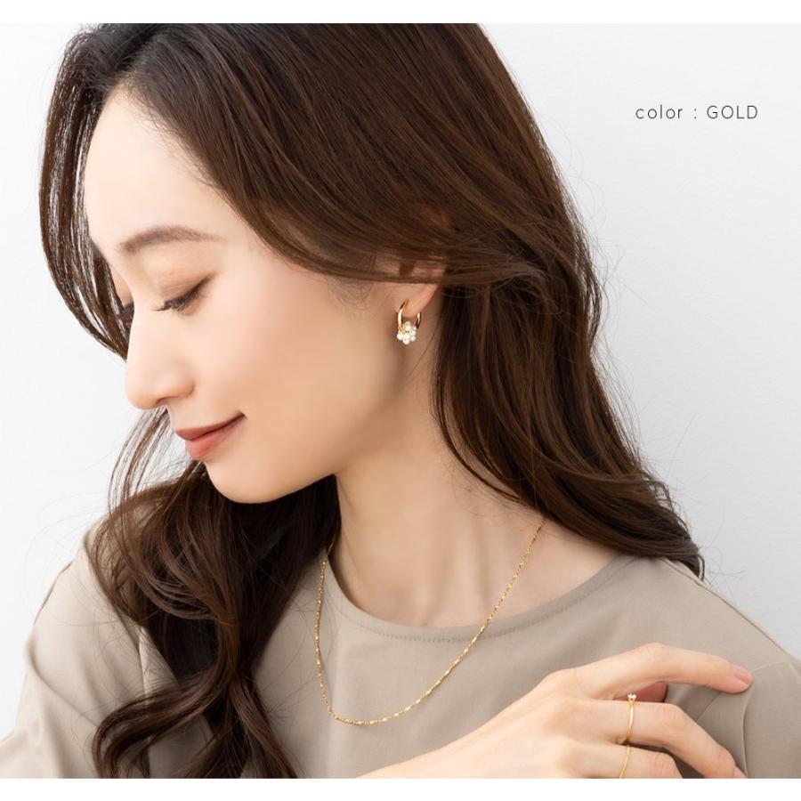 金属アレルギー対応 ピアス フープピアス ニッケルフリー キャッチレス リング 小粒 パヴェパール メタル 2way | Cream dot. | 10