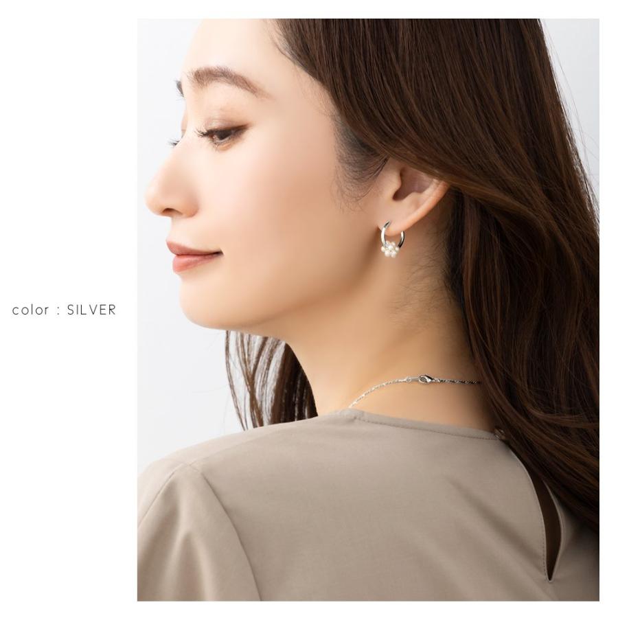 金属アレルギー対応 ピアス フープピアス ニッケルフリー キャッチレス リング 小粒 パヴェパール メタル 2way | Cream dot. | 07