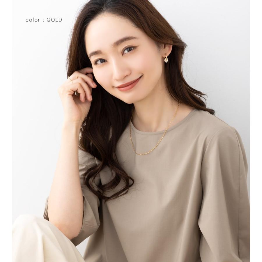 金属アレルギー対応 ピアス フープピアス ニッケルフリー キャッチレス リング 小粒 パヴェパール メタル 2way | Cream dot. | 08