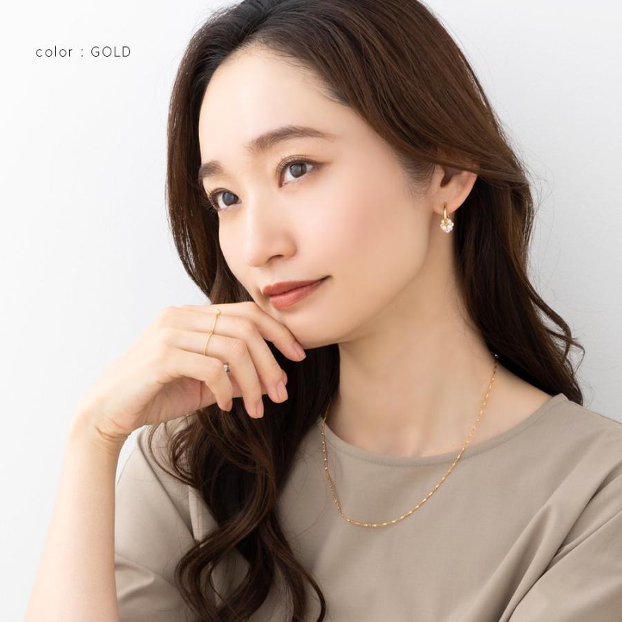 金属アレルギー対応 ピアス フープピアス ニッケルフリー キャッチレス リング 小粒 パヴェパール メタル 2way | Cream dot. | 09