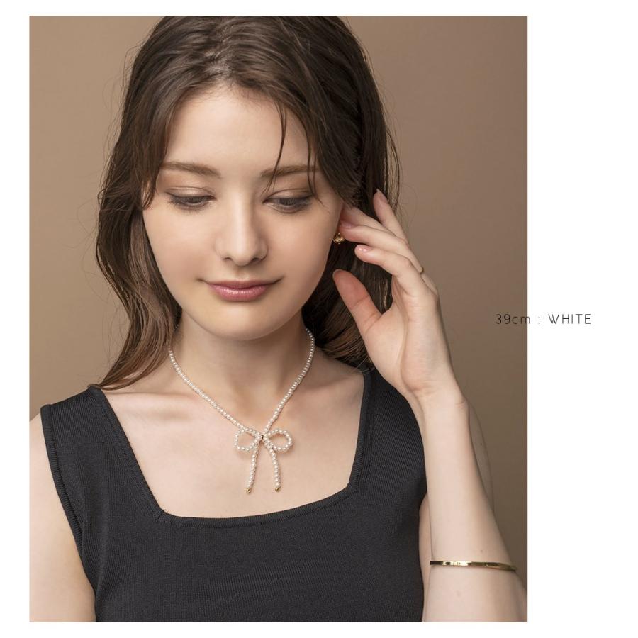 【全品10％OFFクーポン】金属アレルギー対応 チョーカー ネックレス ニッケルフリー 18kコーティング リボン パール 長さが選べる outlet | Cream dot. | 05