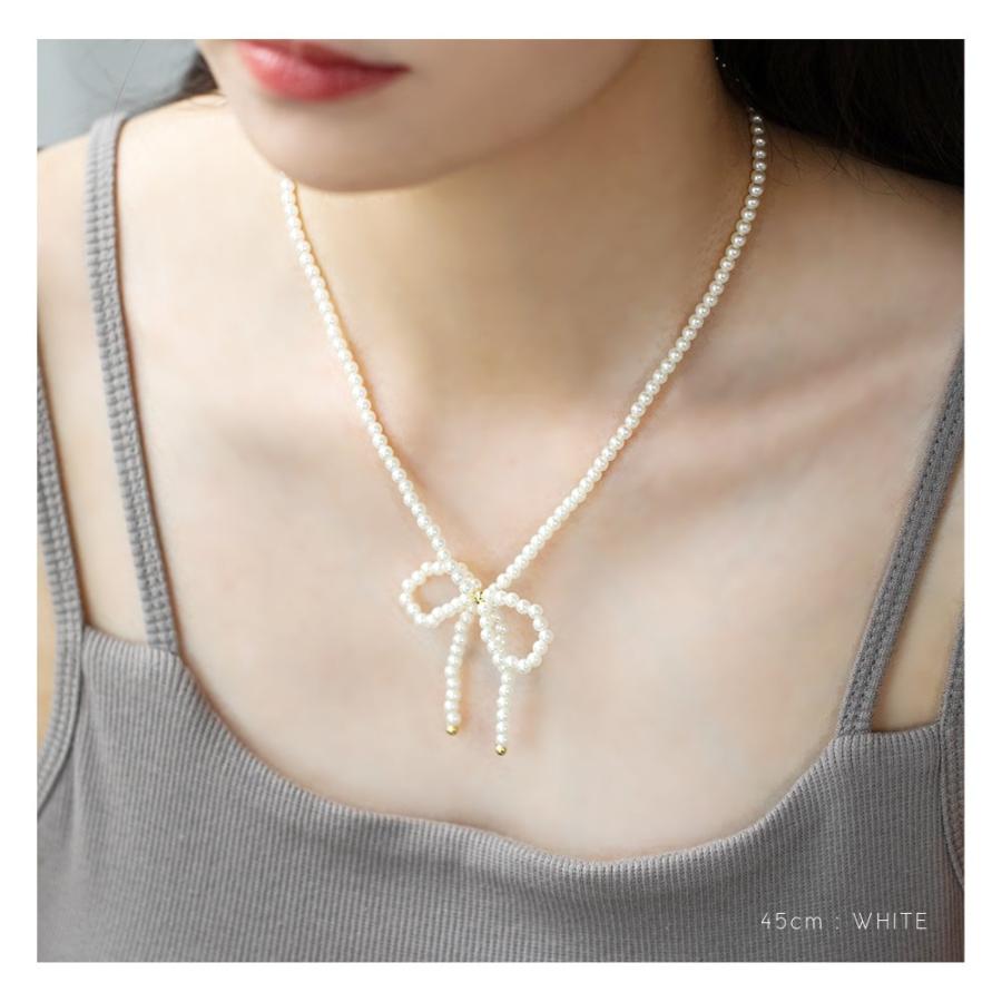 【全品10％OFFクーポン】金属アレルギー対応 チョーカー ネックレス ニッケルフリー 18kコーティング リボン パール 長さが選べる outlet | Cream dot. | 07