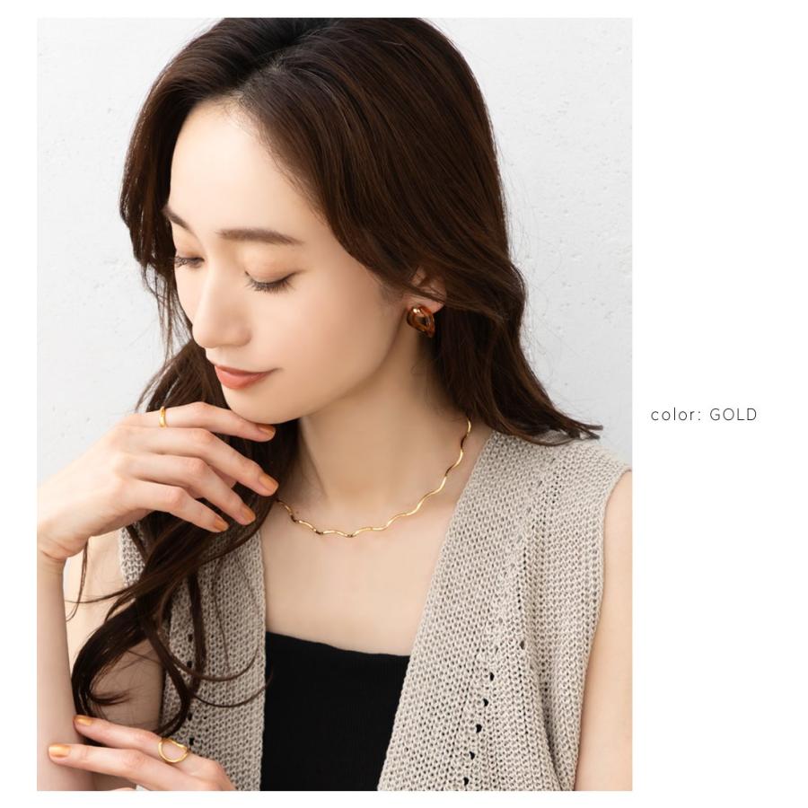 金属アレルギー対応 チョーカー ニッケルフリー 18kコーティング ウェーブ 波 メタル メタルチョーカー 華奢 outlet | Cream dot. | 04