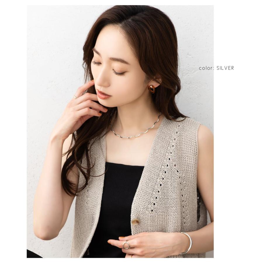 金属アレルギー対応 チョーカー ニッケルフリー 18kコーティング ウェーブ 波 メタル メタルチョーカー 華奢 outlet | Cream dot. | 06