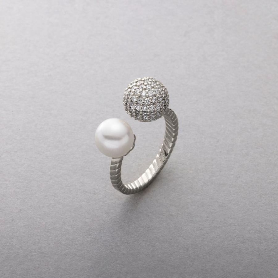 リング 指輪 金属アレルギー ニッケルフリー 18kコーティング フォークリング パヴェ ビジュー パール 微調整可能 ゆうパケット送料無料 | Cream dot. | 01