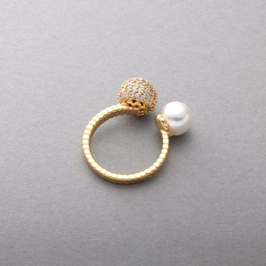 リング 指輪 金属アレルギー ニッケルフリー 18kコーティング フォークリング パヴェ ビジュー パール 微調整可能 ゆうパケット送料無料 | Cream dot. | 04
