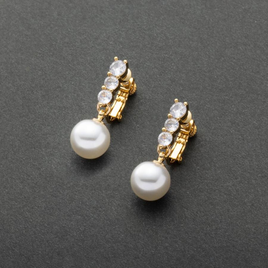 【本日限定！全品ポイント5倍】金属アレルギー対応 選べる イヤリング ピアス ニッケルフリー 18kコーティング パール ビジュー 3連 揺れる | Cream dot. | 01