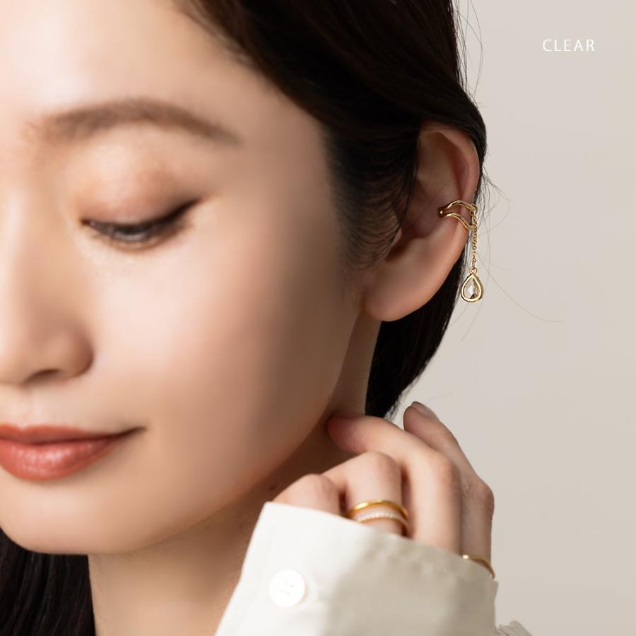 金属アレルギー対応 イヤーカフ 18kコーティング ニッケルフリー ドロップ カラーストーン 片耳用 outlet | Cream dot. | 06