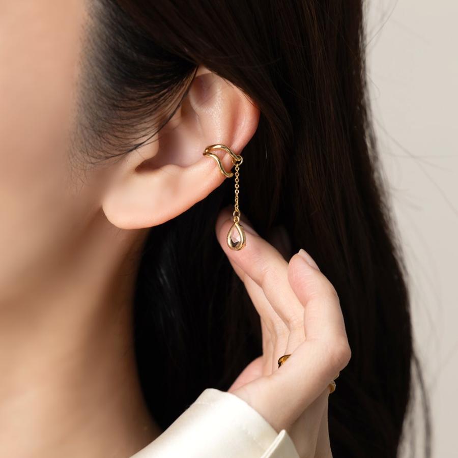 金属アレルギー対応 イヤーカフ 18kコーティング ニッケルフリー ドロップ カラーストーン 片耳用 outlet | Cream dot. | 07