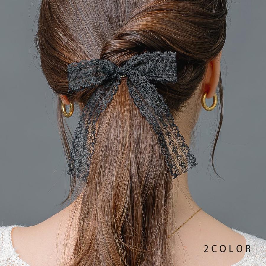 Cream dot. ポニーフック リボン 透かしレース 花柄 ヘアフック