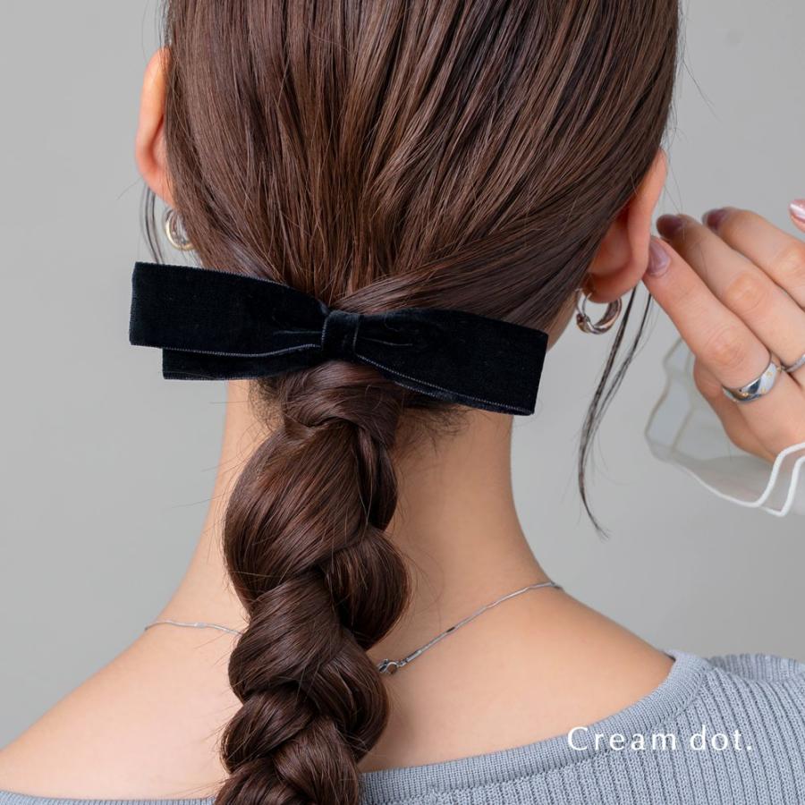 ベルベットダブルリボン ベビーヘアクリップ ヘアピン ヘアゴム ヘアアクセサリー Cream dot.（クリームドット） ヘアクリップ ベロア リボン スリム