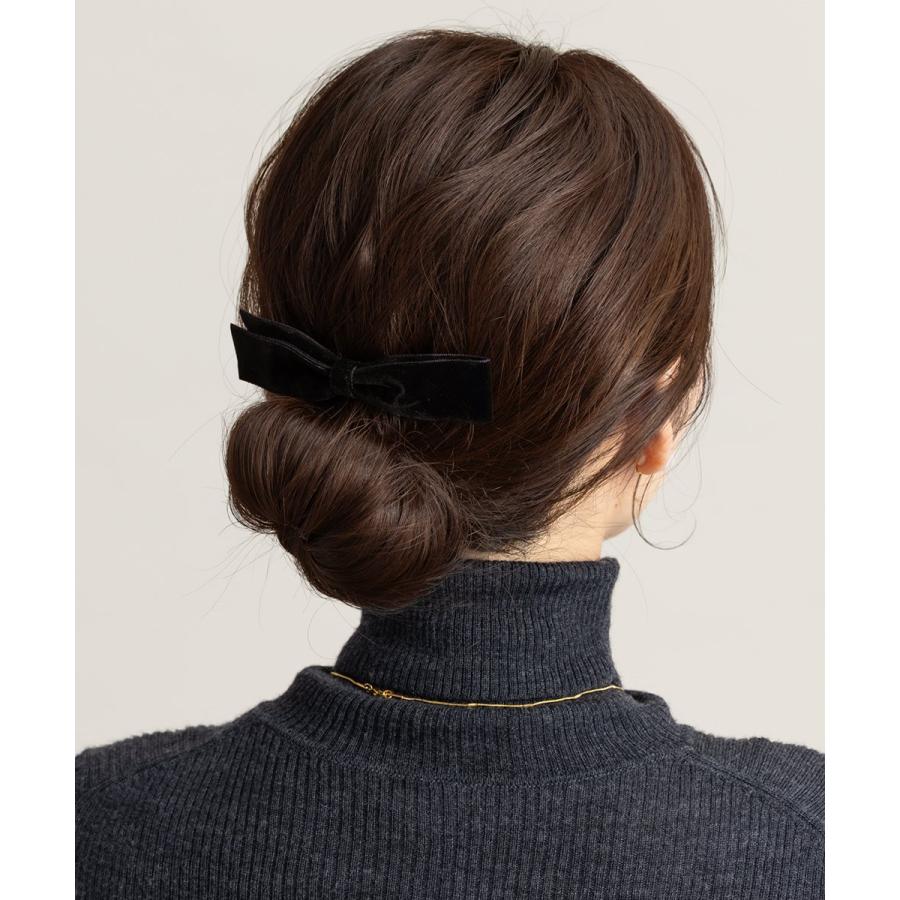 ベルベットダブルリボン ベビーヘアクリップ ヘアピン ヘアゴム ヘアアクセサリー Cream dot. ヘアクリップ ベロア リボン スリム 多重リボン 細め