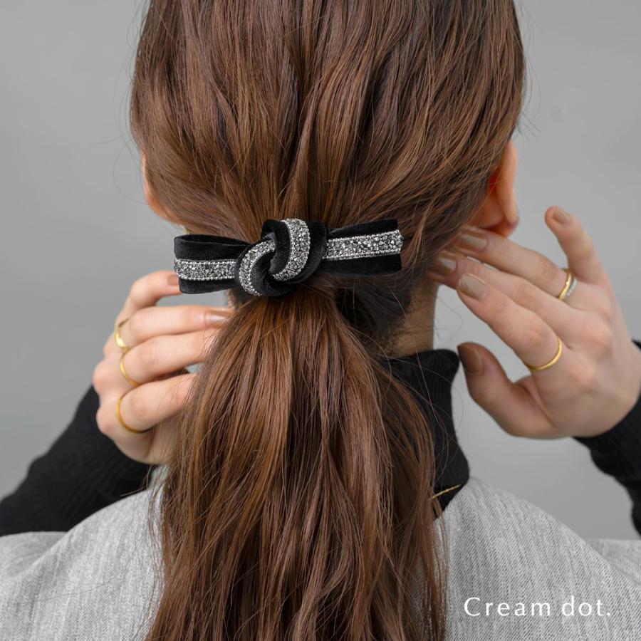 Cream dot. バレッタ リボン ベロア ベルベット 光沢感 ライン