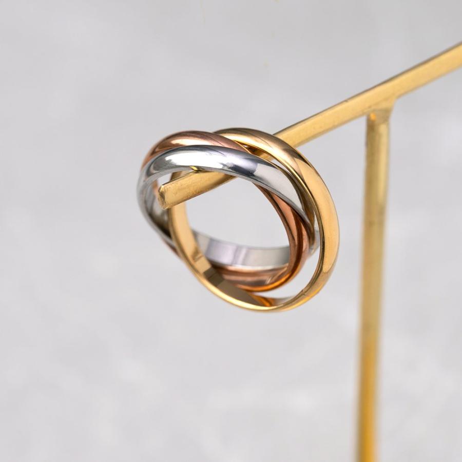 サージカルステンレス リング 指輪 金属アレルギー対応 つけっぱなし トリプル 3連 ツイスト ミックスカラー | Cream dot. | 08