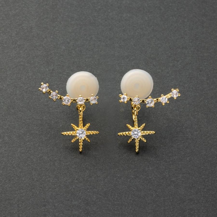 1264 星 ビジュー ゴールド ハンドメイド ピアス イヤリング 大ぶり Cream dot.（クリームドット） イヤリング ワイヤーフィット 挟むだけ