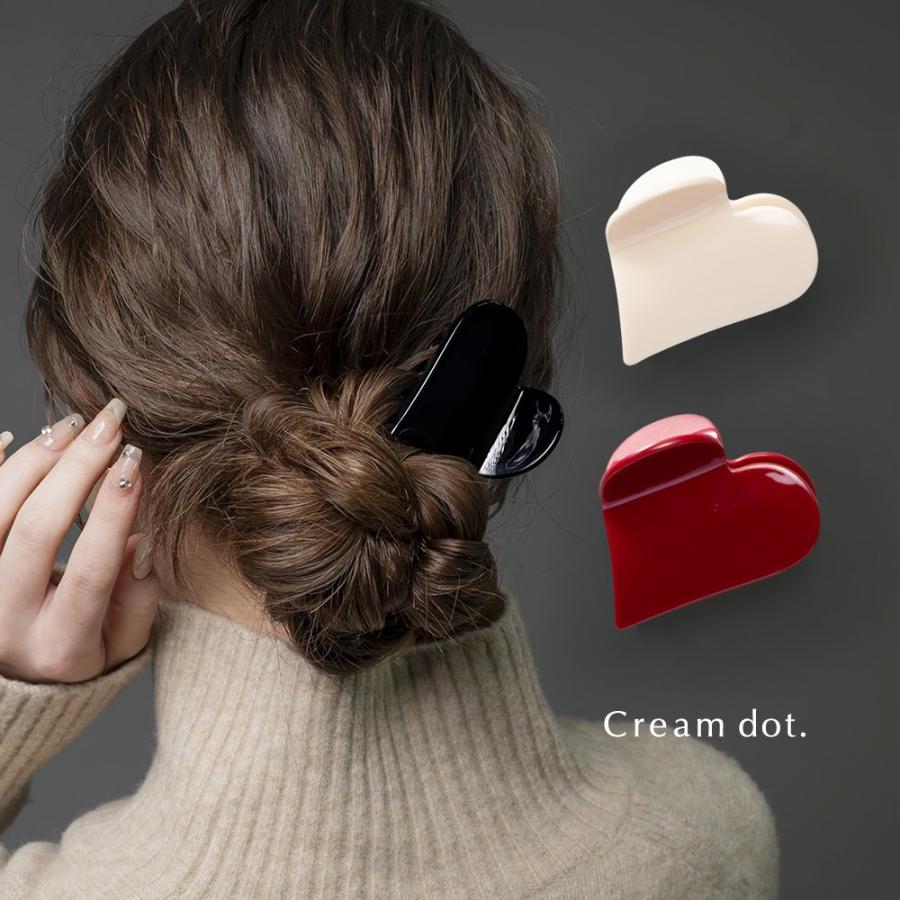 POTETE ブラック ブラウン ホワイト ハート型ヘアクリップ ハートクリップ Cream dot.（クリームドット） バンスクリップ ヘアクリップ ハート