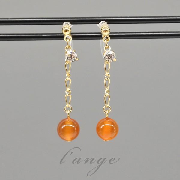 L'ange（ランジュ） ノンホールピアス 揺れる 天然石 カーネリアン 7月