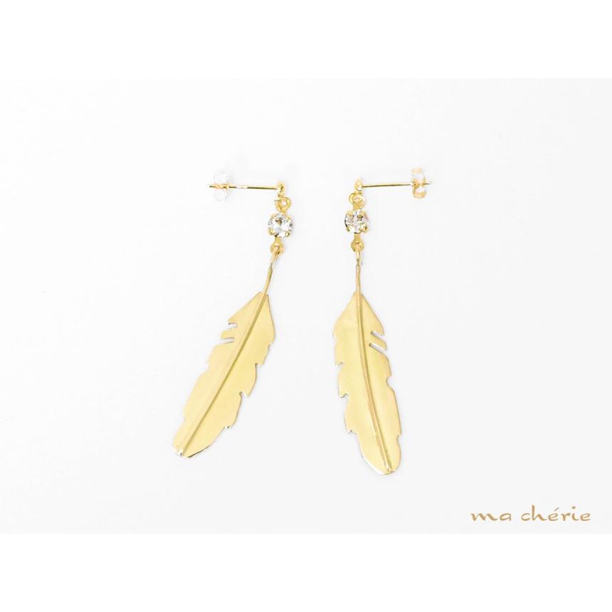 K18yg ゴールド フェザー ピアス 18金 スタッドピアス レディース 羽根 ピアス 日本製 ハンドメイド 揺れる Ma001 ランジュ 通販 Yahoo ショッピング