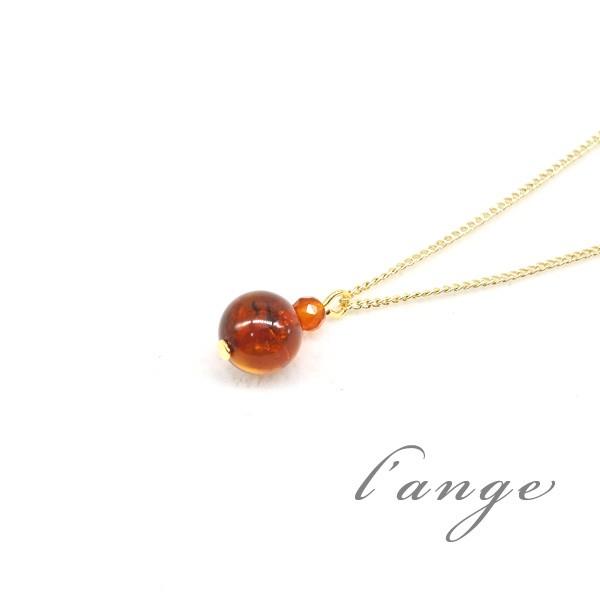 L'ange（ランジュ） ネックレス 琥珀 アンバー 7mm カーネリアン