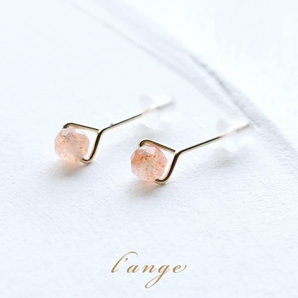 天然石☆ピンクストライプバンデッドアゲート×ロンギド産ルビーのピアス14kgf 天然石☆ピンクストライプバンデッドアゲート×ロンギド産ルビーの