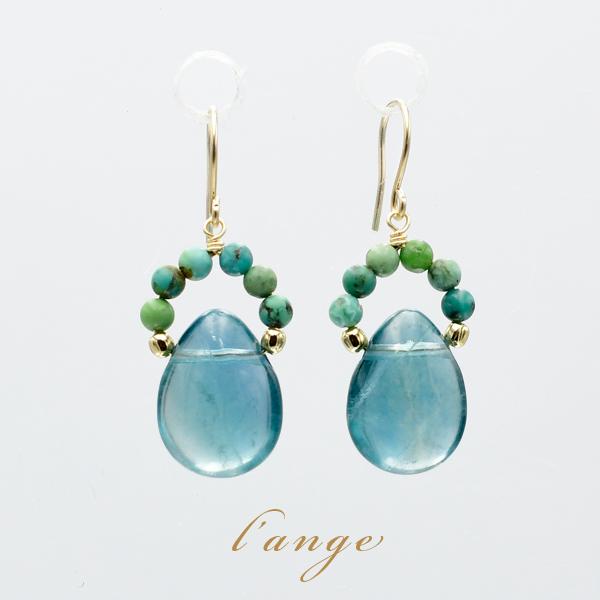 ピアス オリジナル ブランド 天然石 ターコイズ フローライト K14gf  