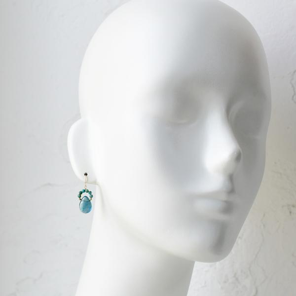 ピアス オリジナル ブランド 天然石 ターコイズ フローライト K14gf  