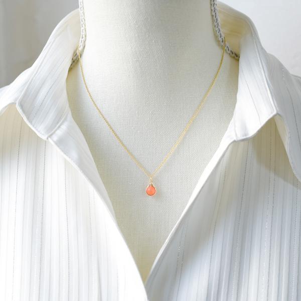 L'ange 珊瑚 ピンクオレンジコーラル ネックレス 天然石 1粒 L'ange 珊瑚 ピンクオレンジコーラル ネックレス 天然石 1粒