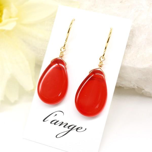 L'ange（ランジュ） ピアス 赤い雫 フラットタイプ レッド K16gp