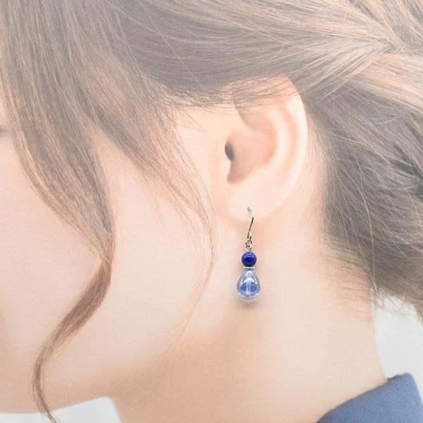 ピアス ラピスラズリ ブルー ドロップ 純チタン 樹脂 フック シルバー  